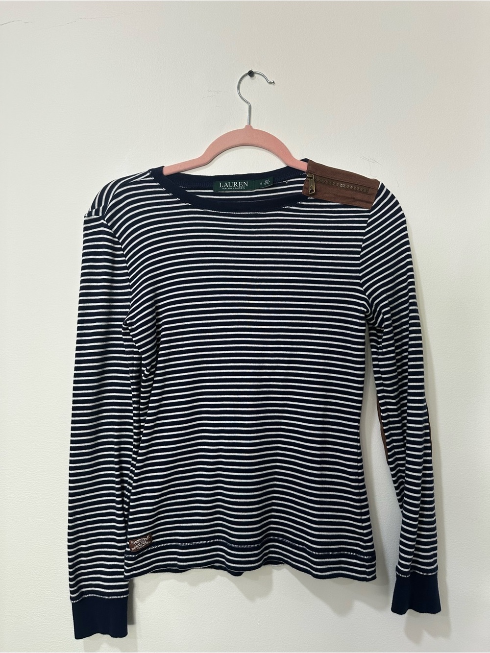 Lauren Ralph Lauren Navy and White Stripe Long-Sleeve Top